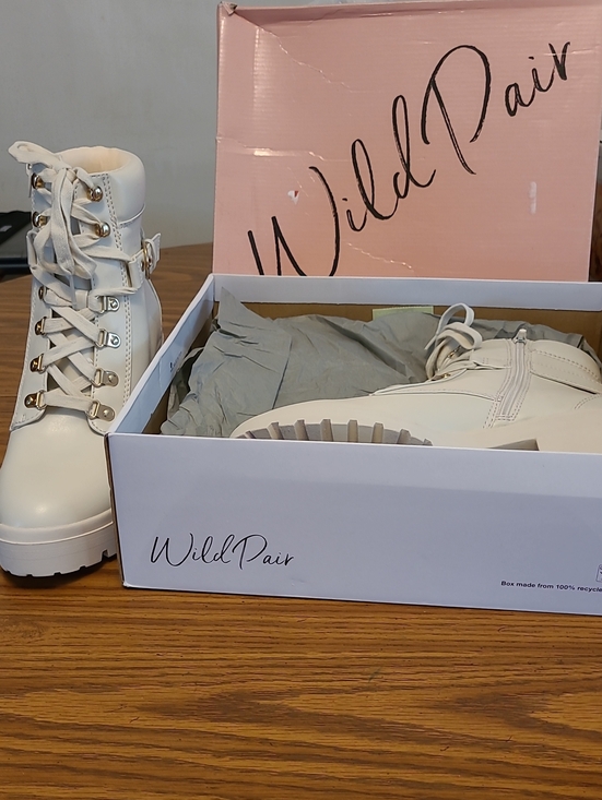 Wild Pair Shoes - Wild Pair White Lace-Up Combat Ankle Boots with Lug Sole